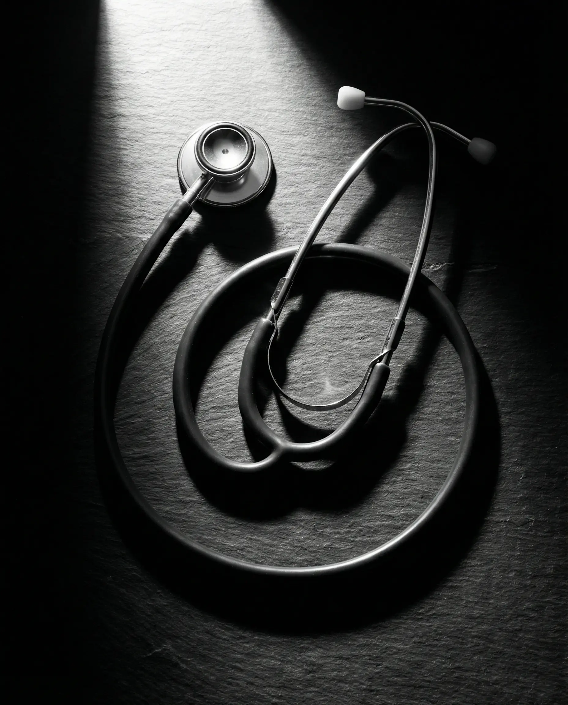 Silhouette of doctor in modern clinic hallway